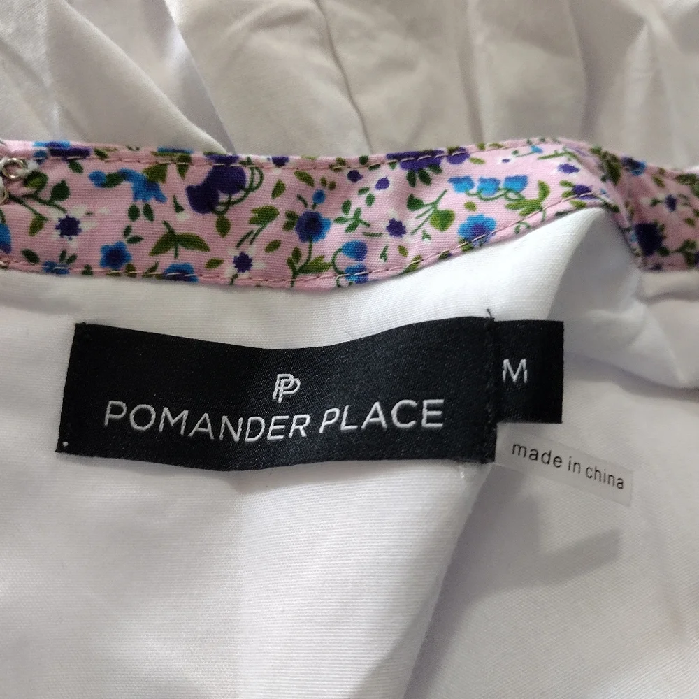 Pomander Place White Dress with Lavender Floral Trim - Picture 4 of 6